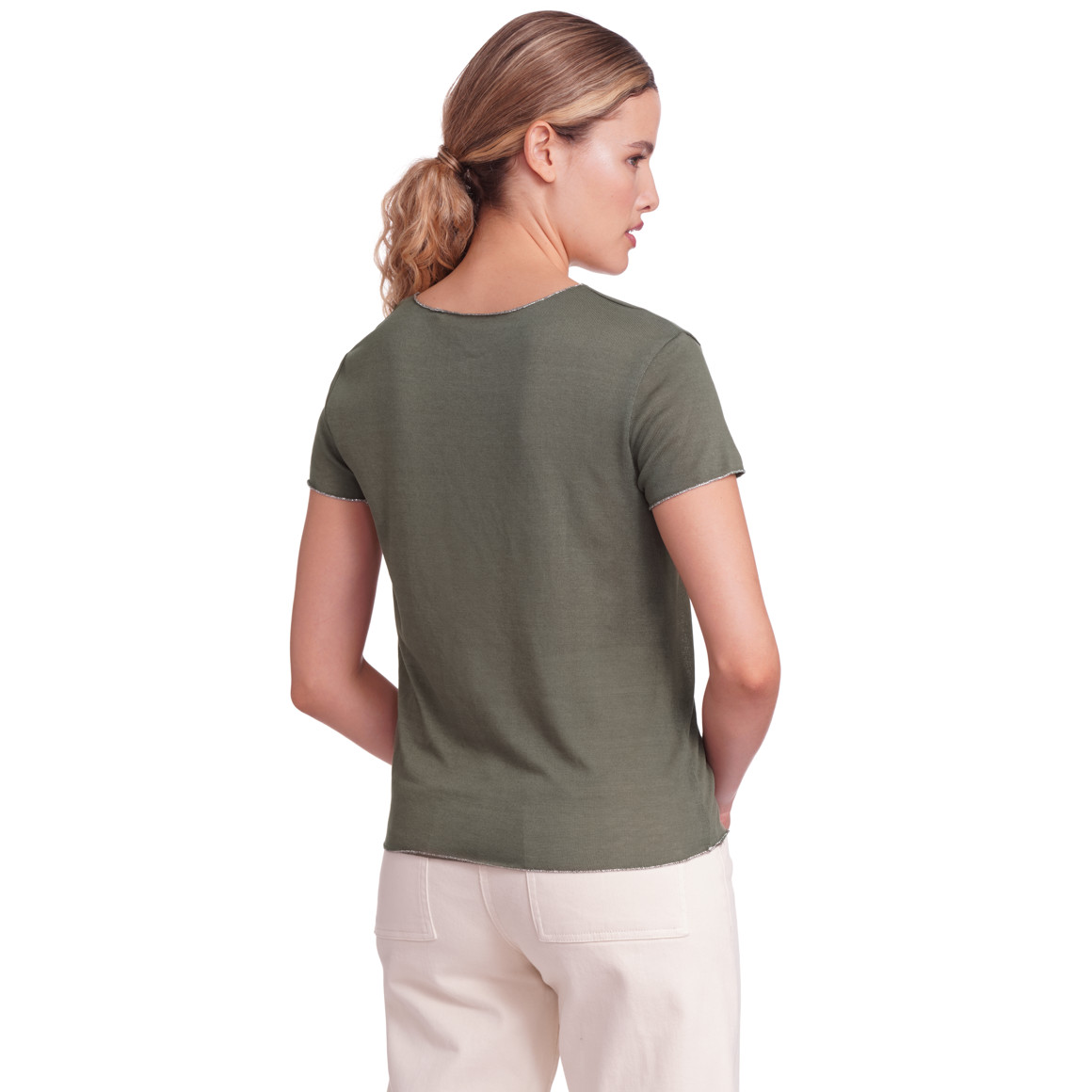 Gina Collection Damen T-Shirt mit glänzender Abschlussnaht dunkelgrün