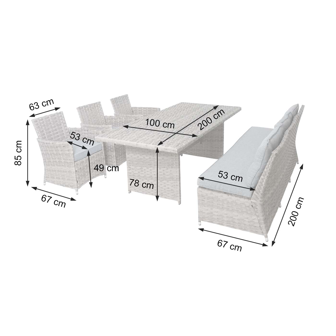 Poly-Rattan Sitzgruppe MCW-G59, Gartengarnitur Sofa Lounge-Set, 200x100cm ~ grau, Kissen hellgrau