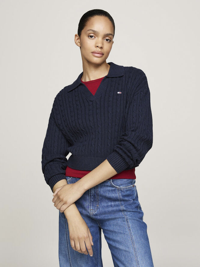 Tommy Hilfiger TJW CABLE RUGBY SWEATER Dark night navy melange