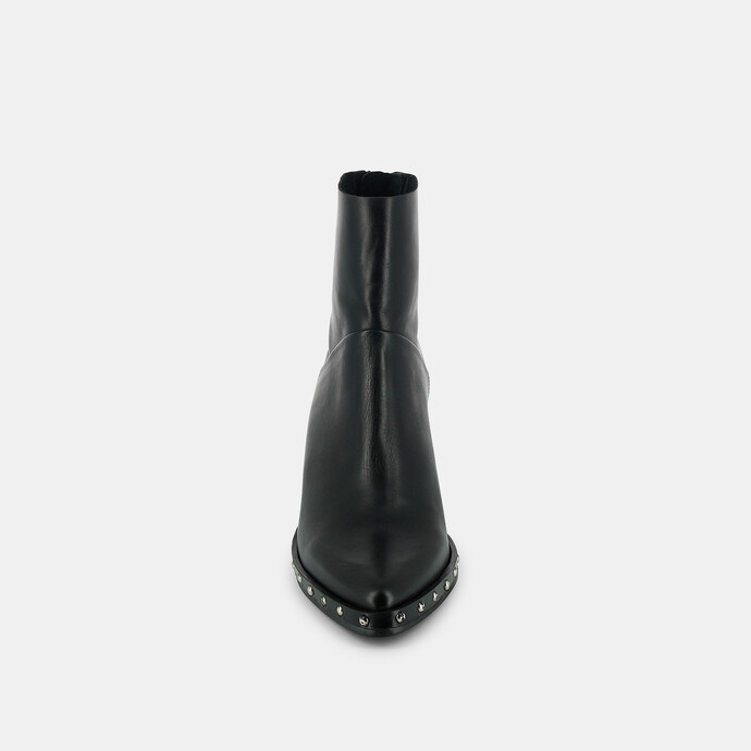 Bottines pointues à clous  en cuir noir
