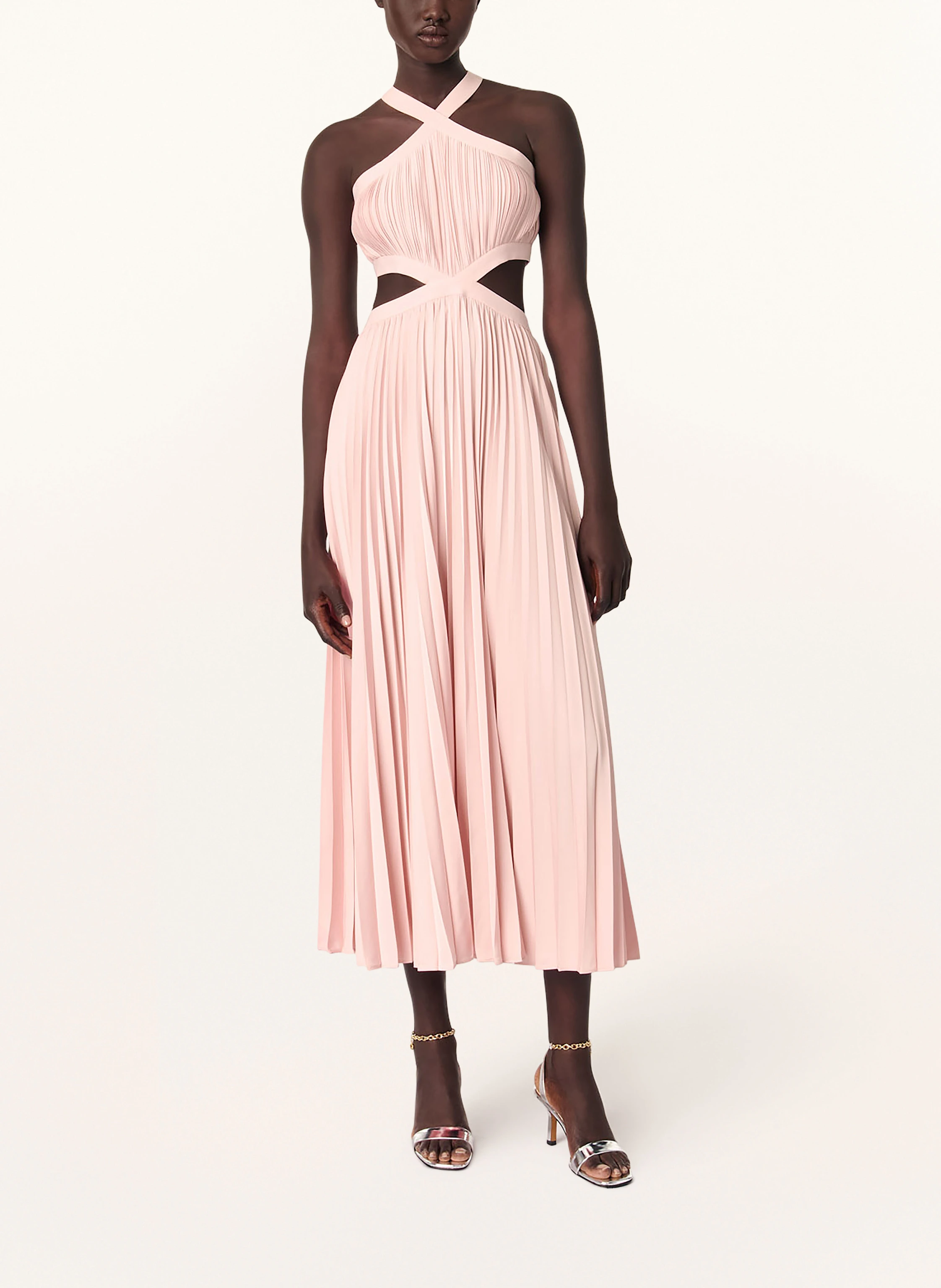 maje Satinkleid mit Plissees und Cut-out