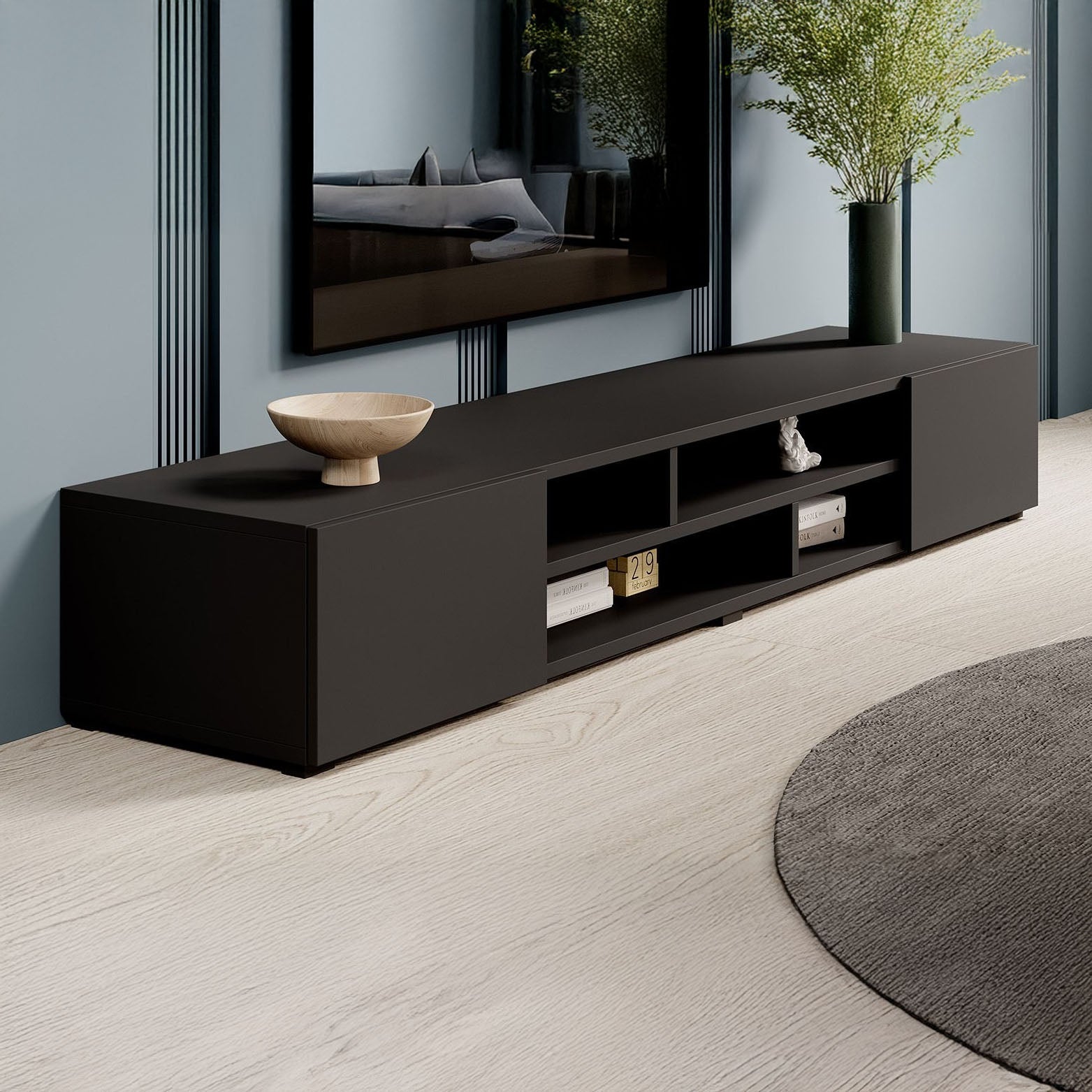 Charo - TV-Meubel - met 2 deuren - Mat zwart - 208 cm