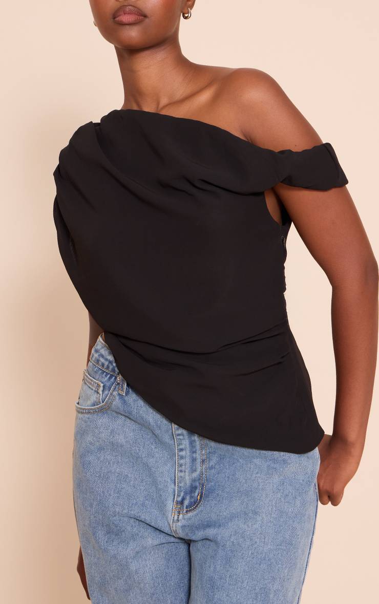 Noir Haut Long Drapé Asymétrique En Mousseline
