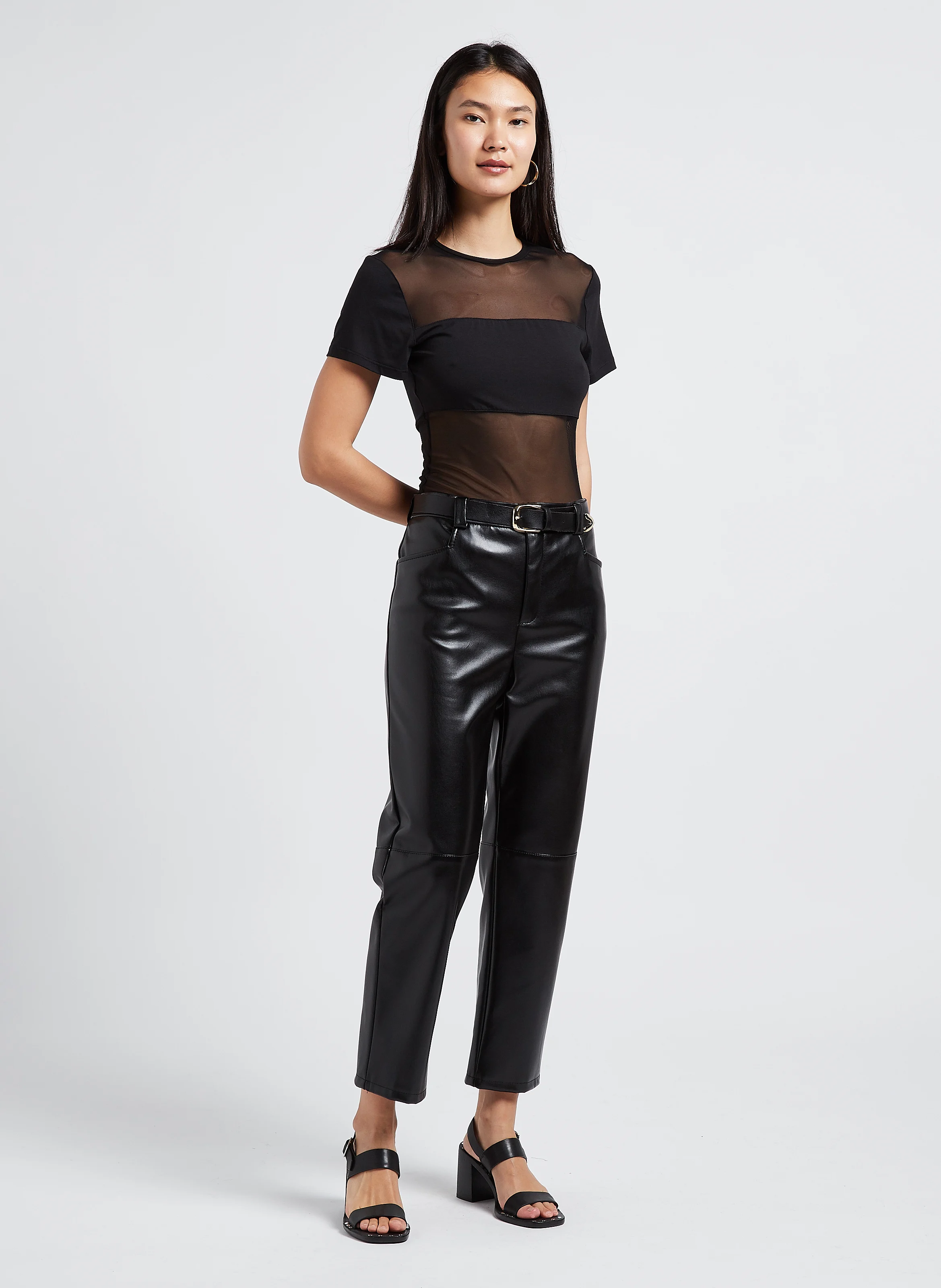 Top col rond en mesh| Noir