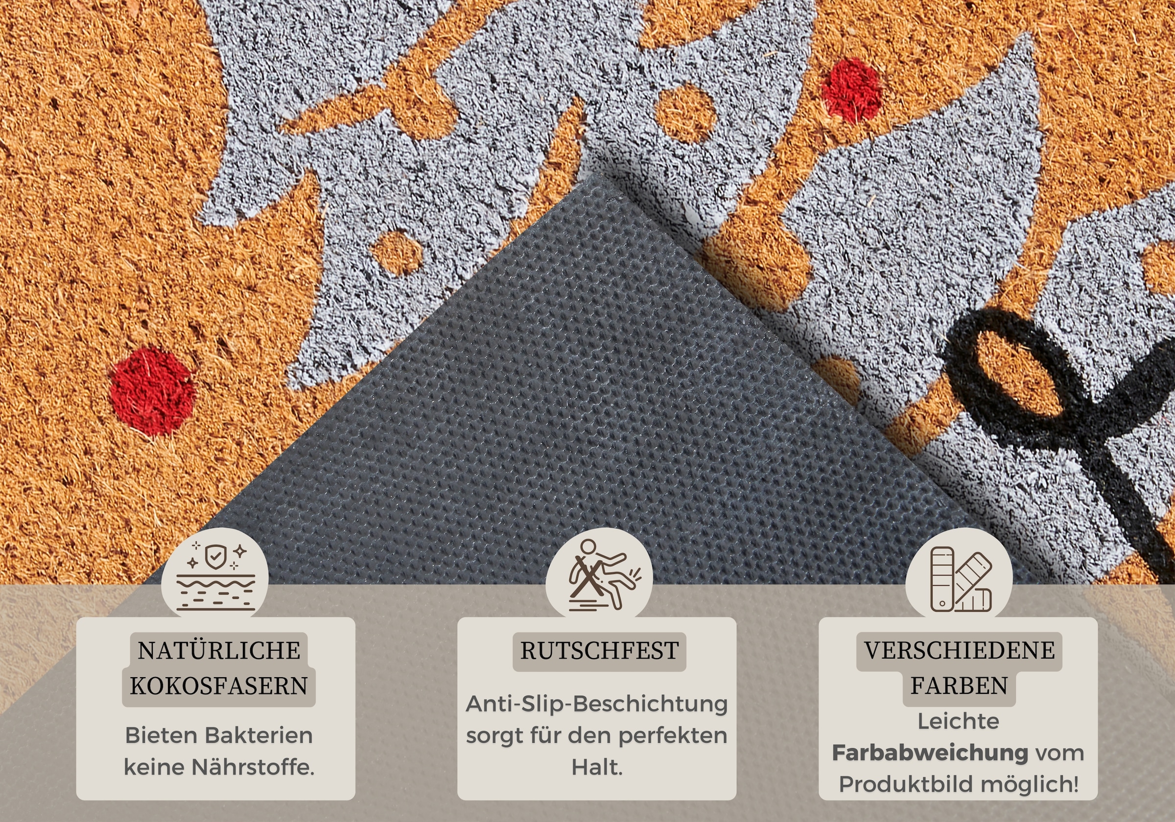 HANSE Home Fussmatte »Kokos Silver Christmas Gifts, Türmatte« rechteckig 15 mm Höhe Schmutzfangmatte, Rutschfest, Outdoor, Weihnachten, Kokosmatte, Flur