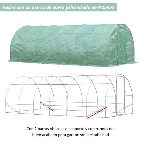 Estufa de jardim Outsunny com 6 janelas, verde