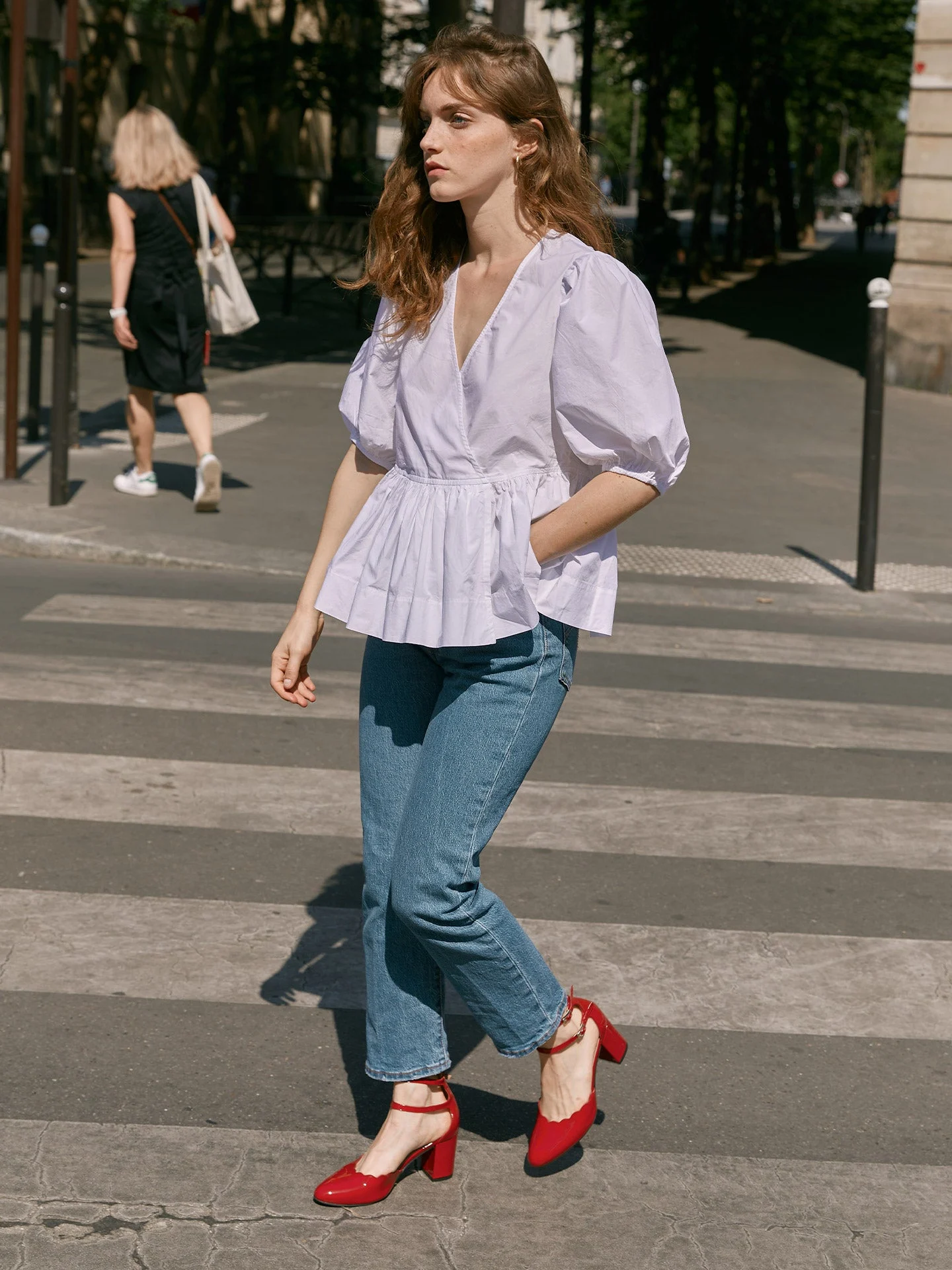 FLAVIE RED - Babies à talon en cuir verni | Rouge