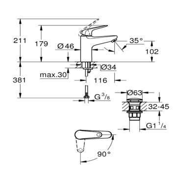 Grohe wastafelkraan Swift Medium-size  Push open Chroom