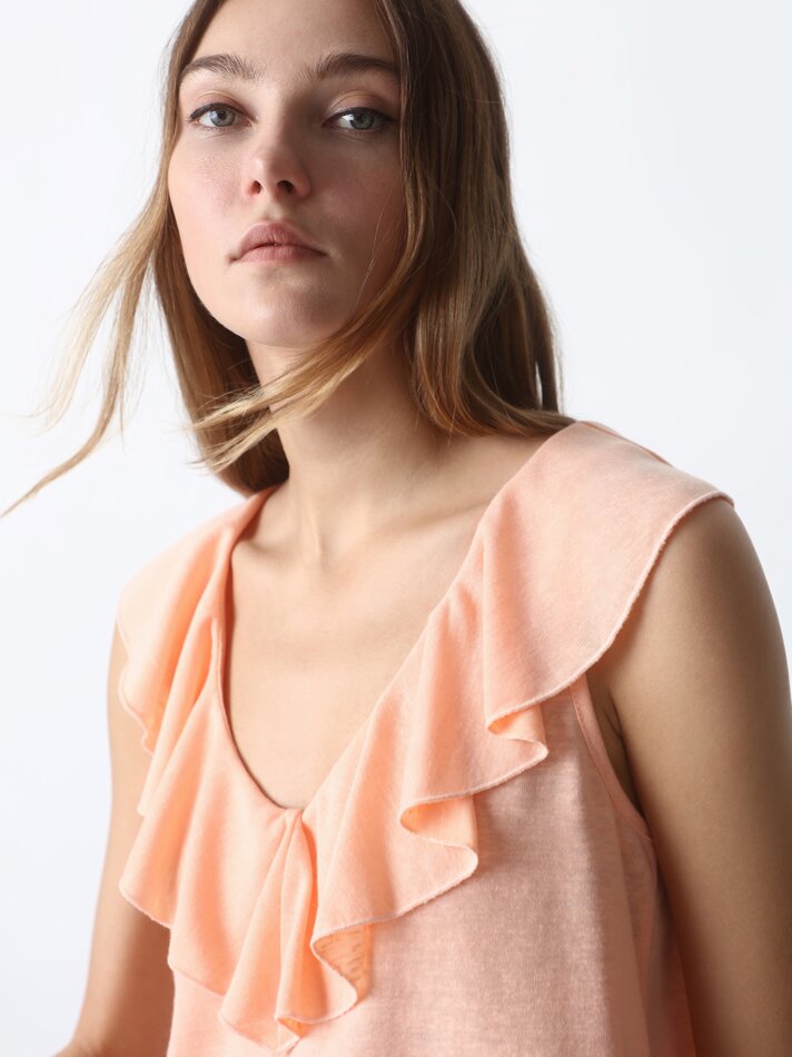 Blusa sem mangas com babados - Pêssego