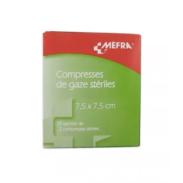 Compressas de gaze estéril Méfra, 10 unidades (2 compressas de 7,5 cm x 7,5 cm)