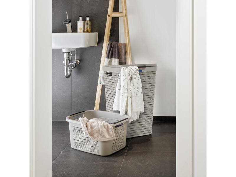 Rotho Wäschesammler Country 55 l, Weiss Wäschekorb mit Deckel