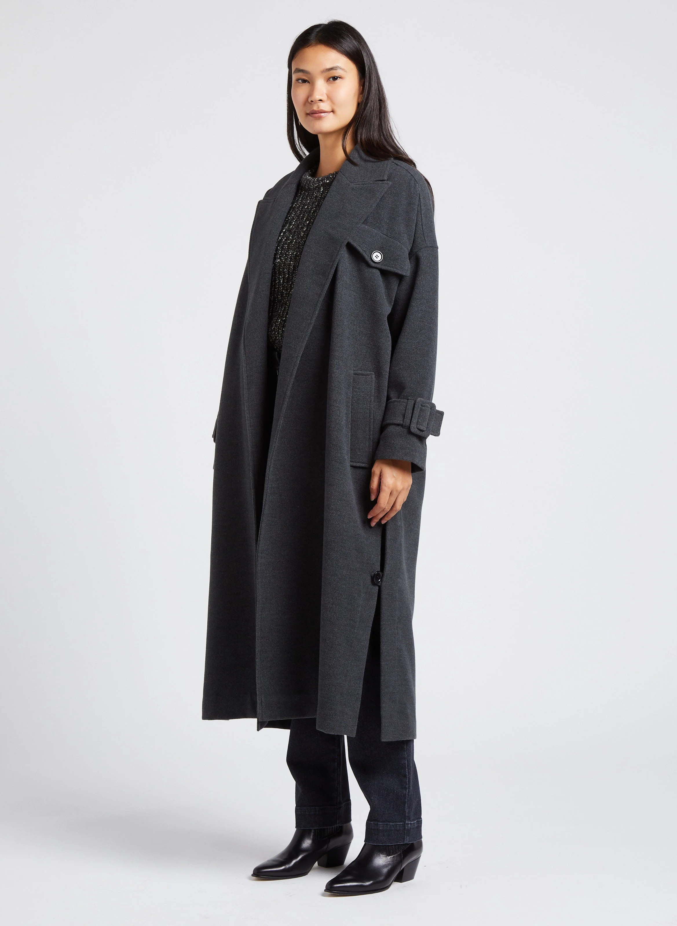 CAMERON - Manteau col tailleur| Gris