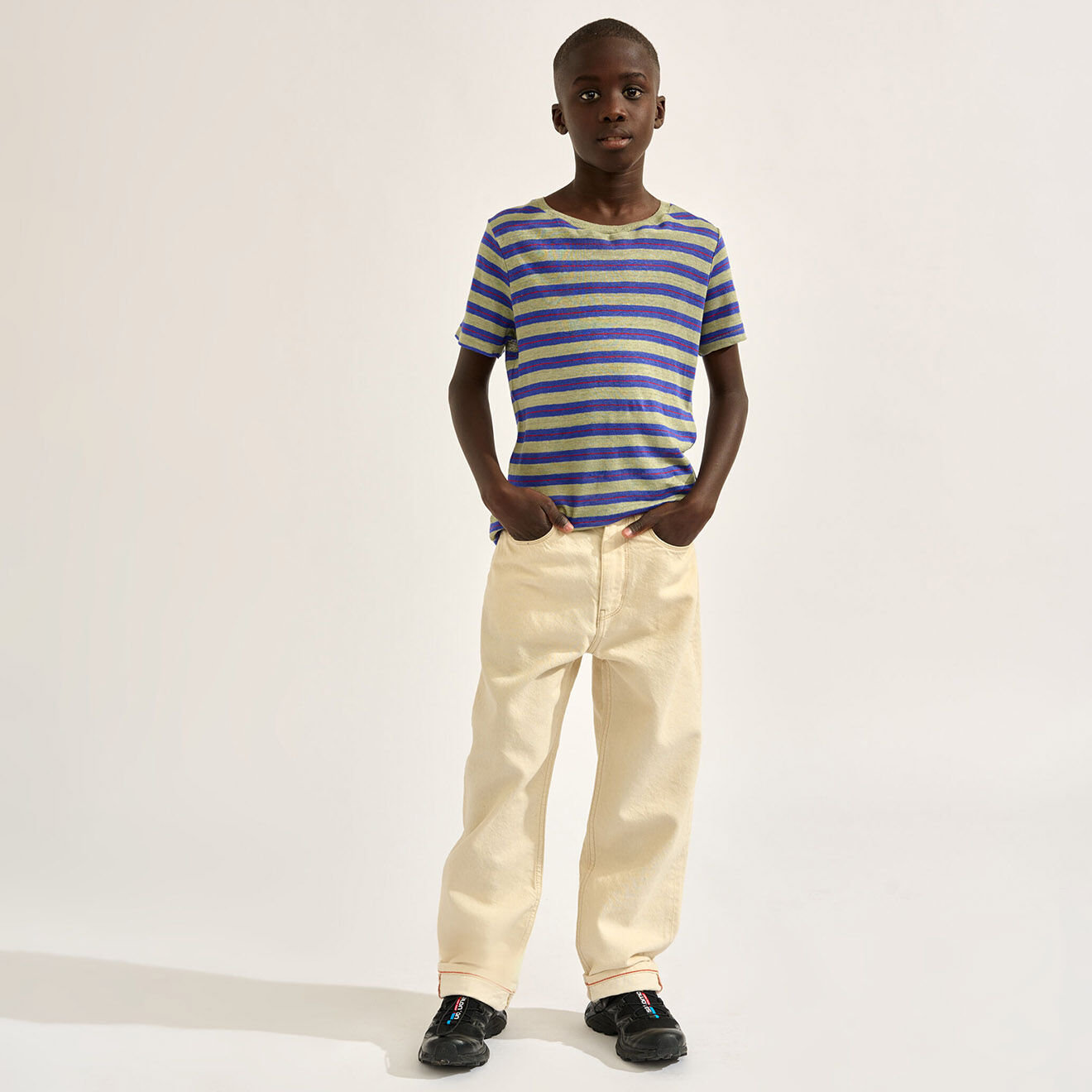 Bellerose T-Shirt 100% Lin Mogo  rayé gris/bleu