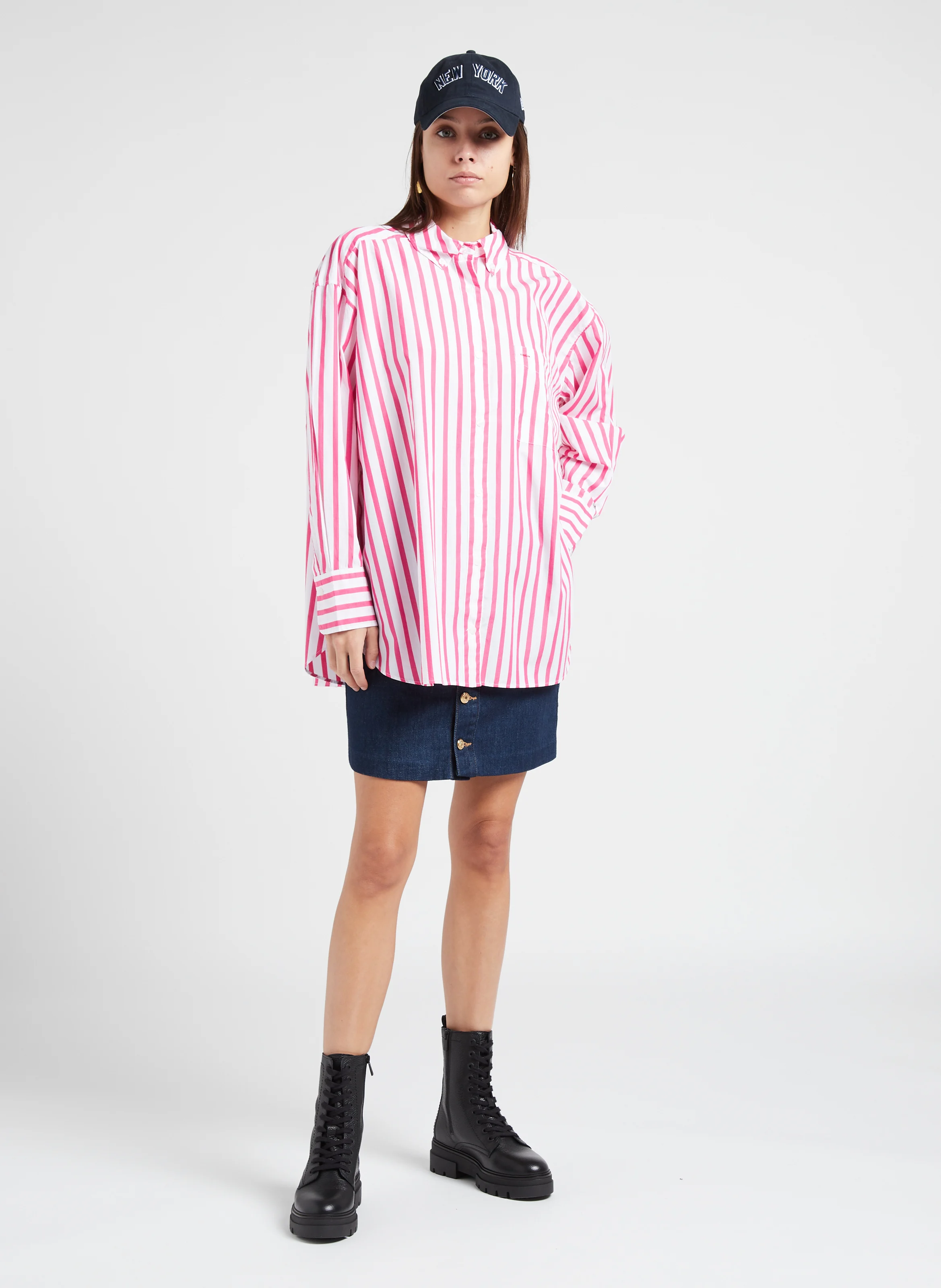 Chemise col classique à rayures en coton bio | Blanc