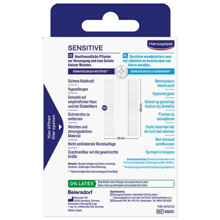 Hansaplast Sensitive Pflaster hypoallergen 6 cmx2 m, 2 St