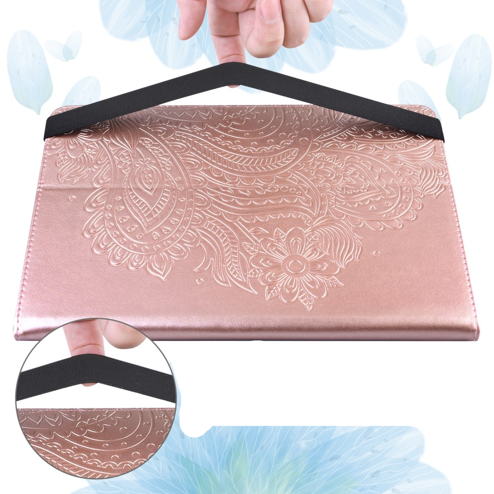 iPad Mini 7 (2024) / Mini 6 (2021) Leder Tasche Flip Cover Blumen Mandala Imprint - Roségold