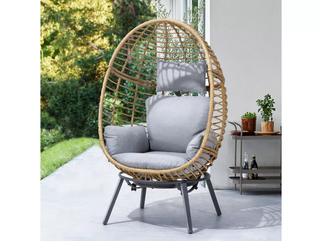 Fauteuil oeuf inclinable en résine tressée - Gris naturel - YOGI - YOGI