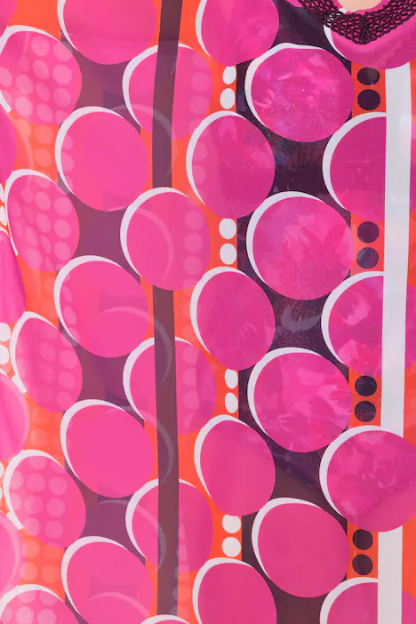 Tunika, Chiffon, Punkte, Oversized, V-Ausschnitt, Halbarm, hibiskuspink