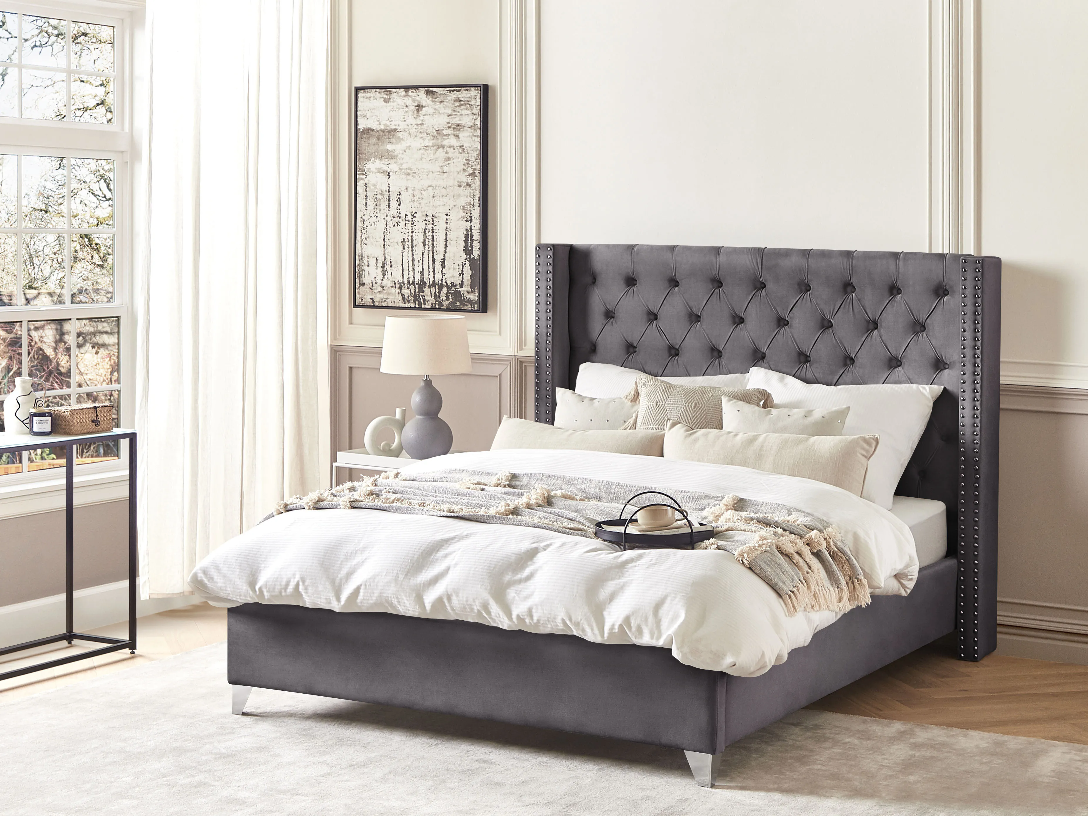 Bed Fluweel LUBBON 160 x 200 cm Grijs