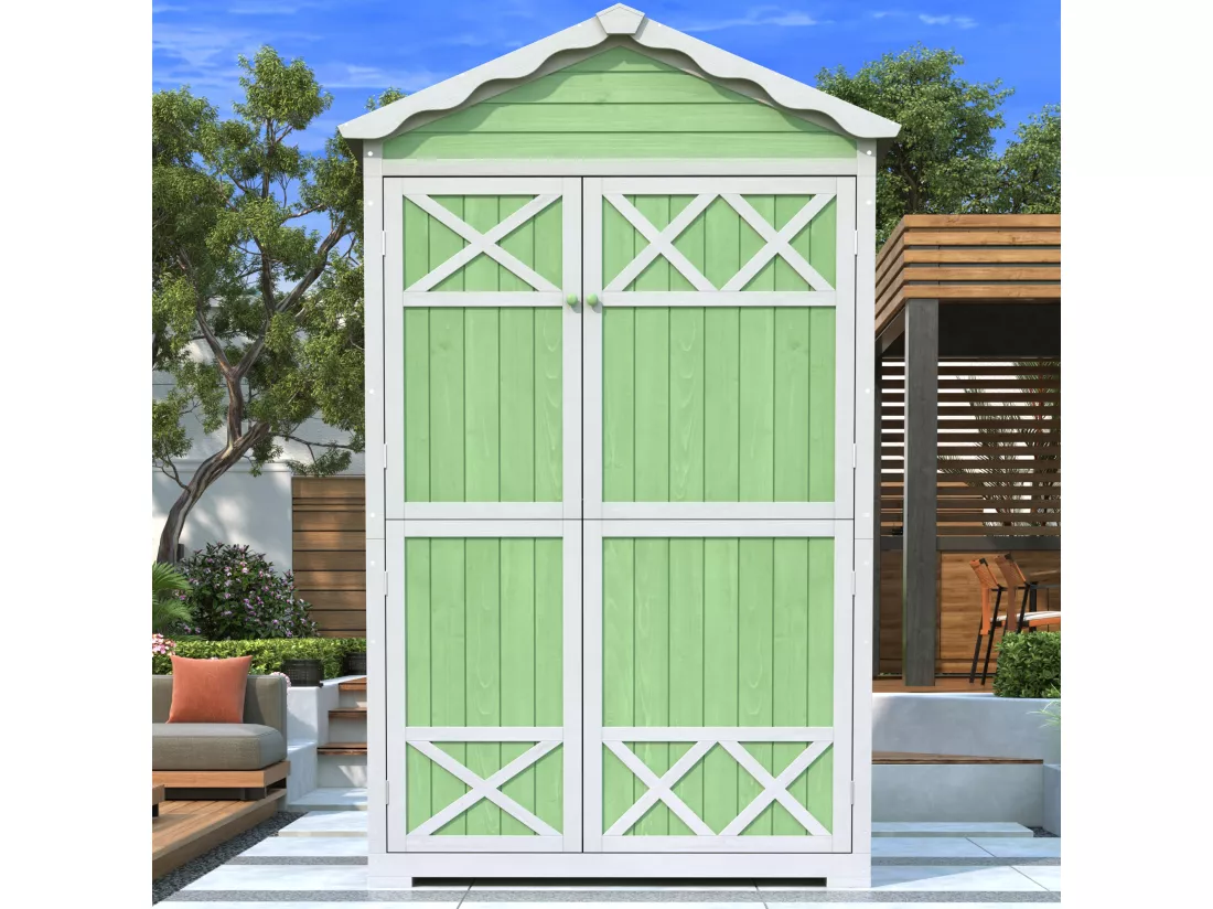 Abri de jardin en bois massif avec toit pente résistant aux intempéries - 2 portes 3 étagères - 93 x 45 x 179 cm - Gris