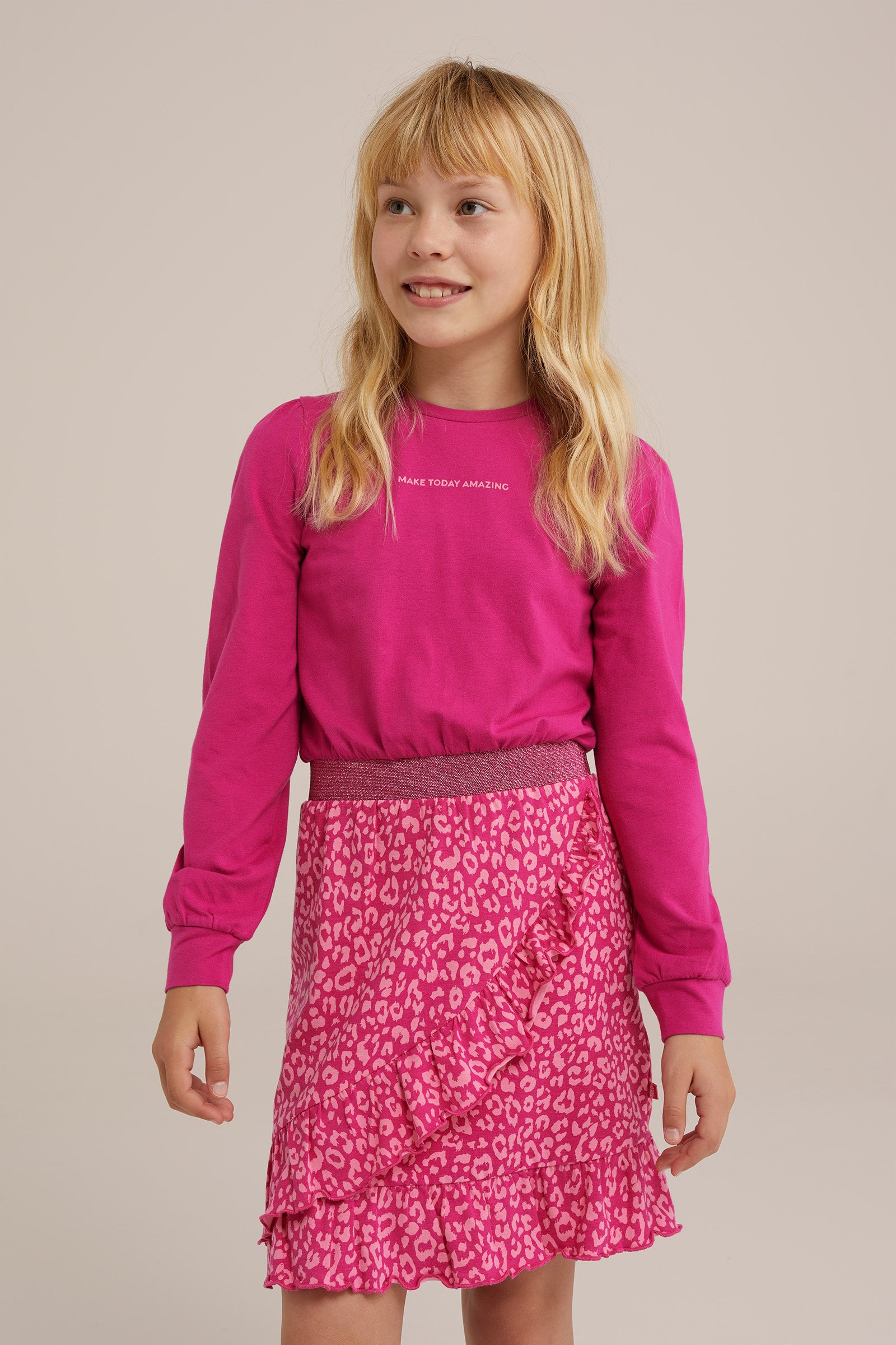 Meisjes jurk met dessin WE Fashion Felroze