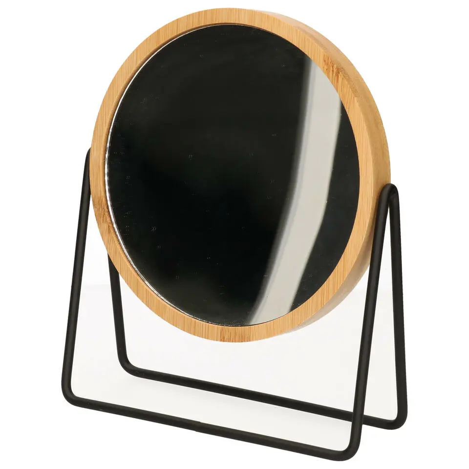 Make-up spiegel - 3x zoom - bamboe/hout - 17 x 20 cm - bruin/zwart