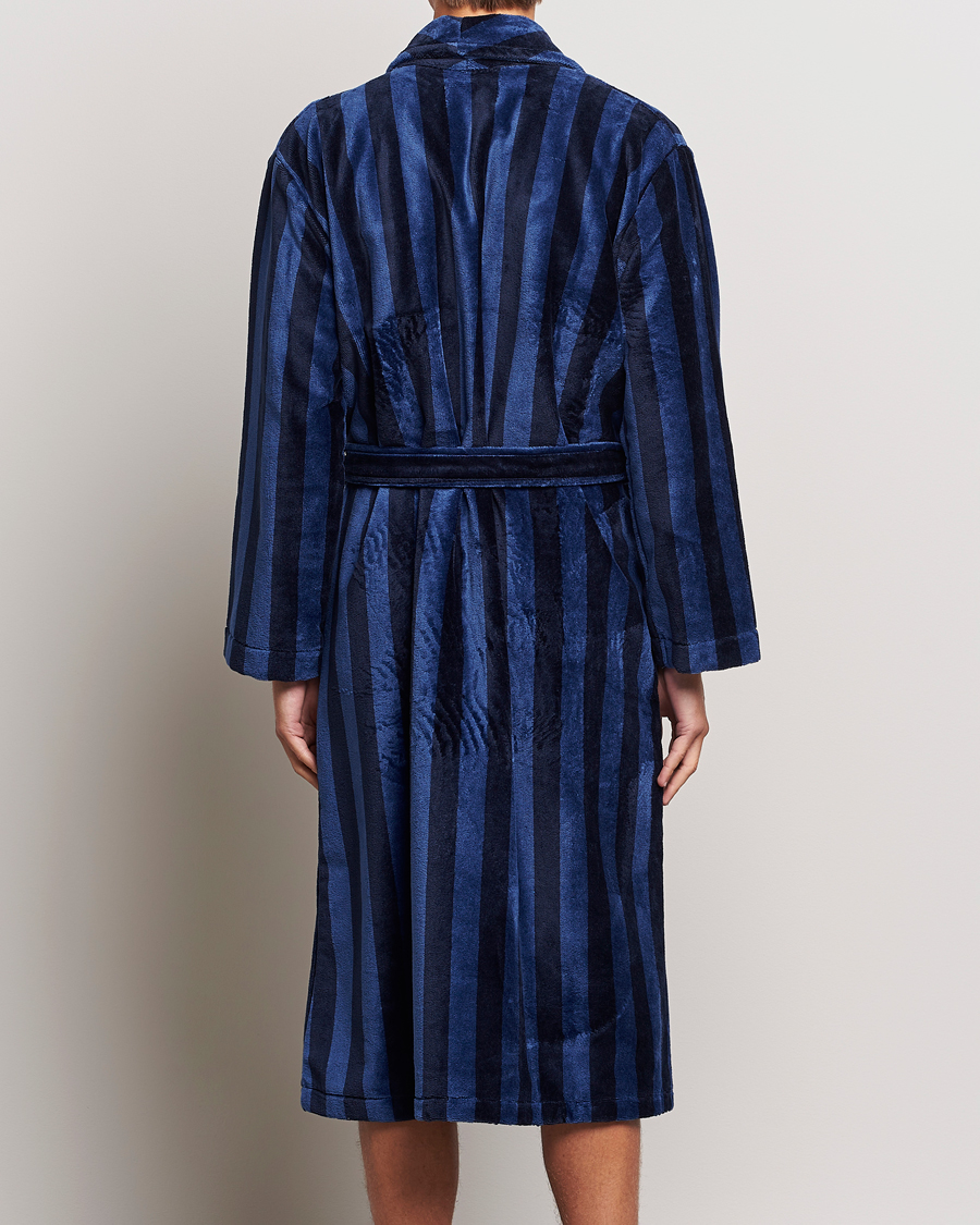 Derek Rose Striped Cotton Velour Gown Navy