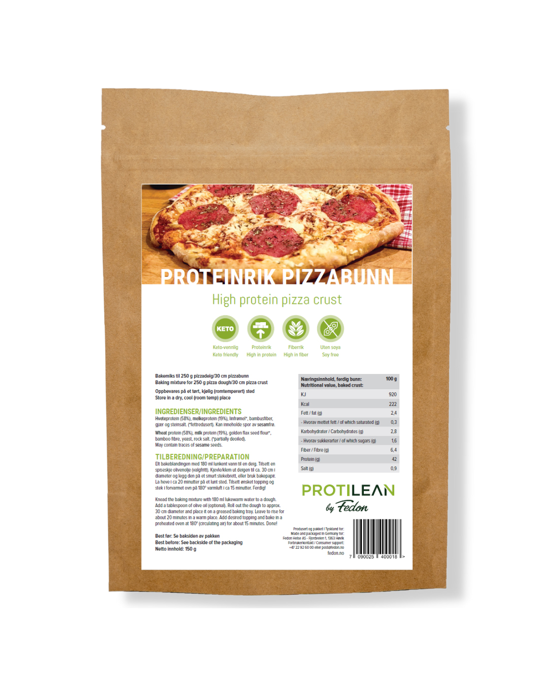 ProtiLean by Fedon Proteinrik Pizzabunn Bakemiks 150g