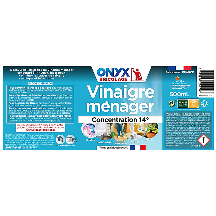 Vinaigre ménager concentration 14° Onyx bricolage 500 ml