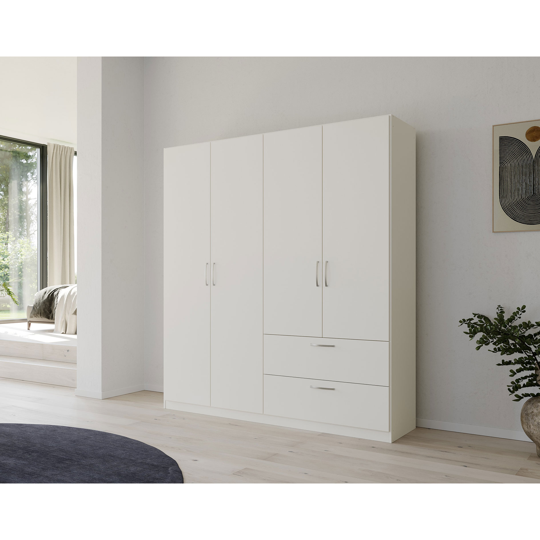 Drehtürenschrank - alpinweiß - 2-türig - 2 Schubkästen - 181 cm