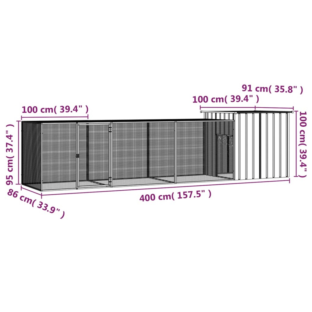 Poulailler anthracite 400x91x100 cm acier galvanisé