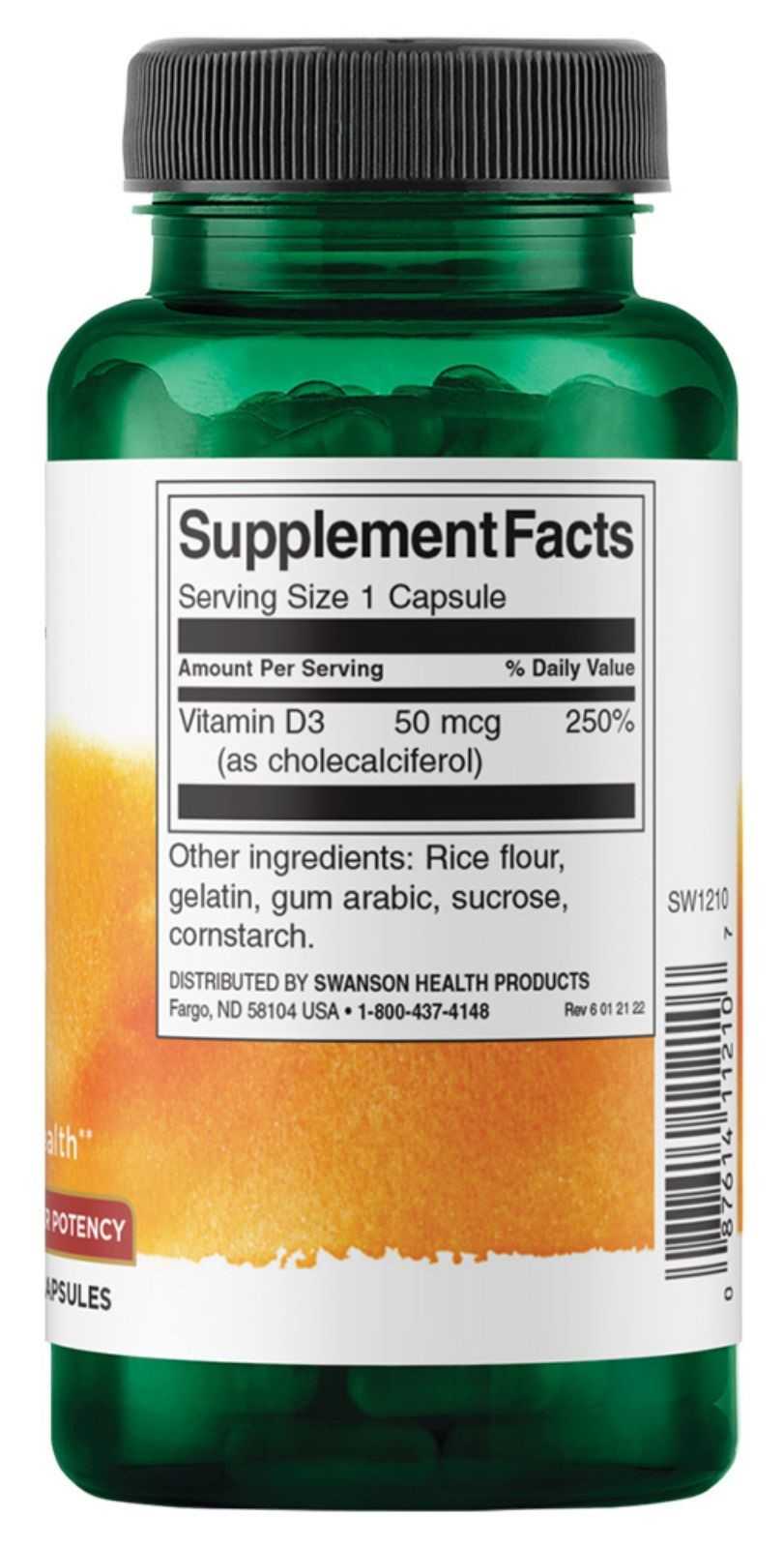 Swanson Vitamina D3 Alta Potencia 250 cápsulas