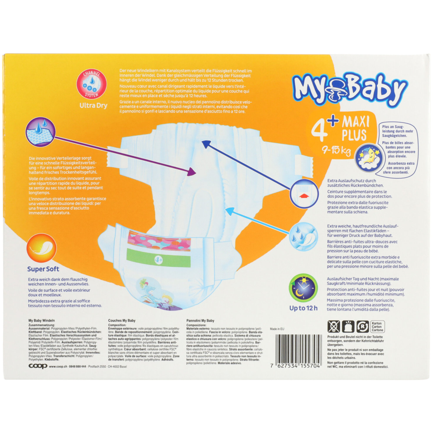 My Baby Windeln Grösse 4+ Maxi Plus Profit Pack, 9-15kg, 111 Stück