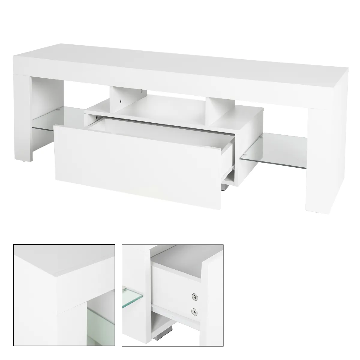 ECD Germany Meuble TV LED - Blanc