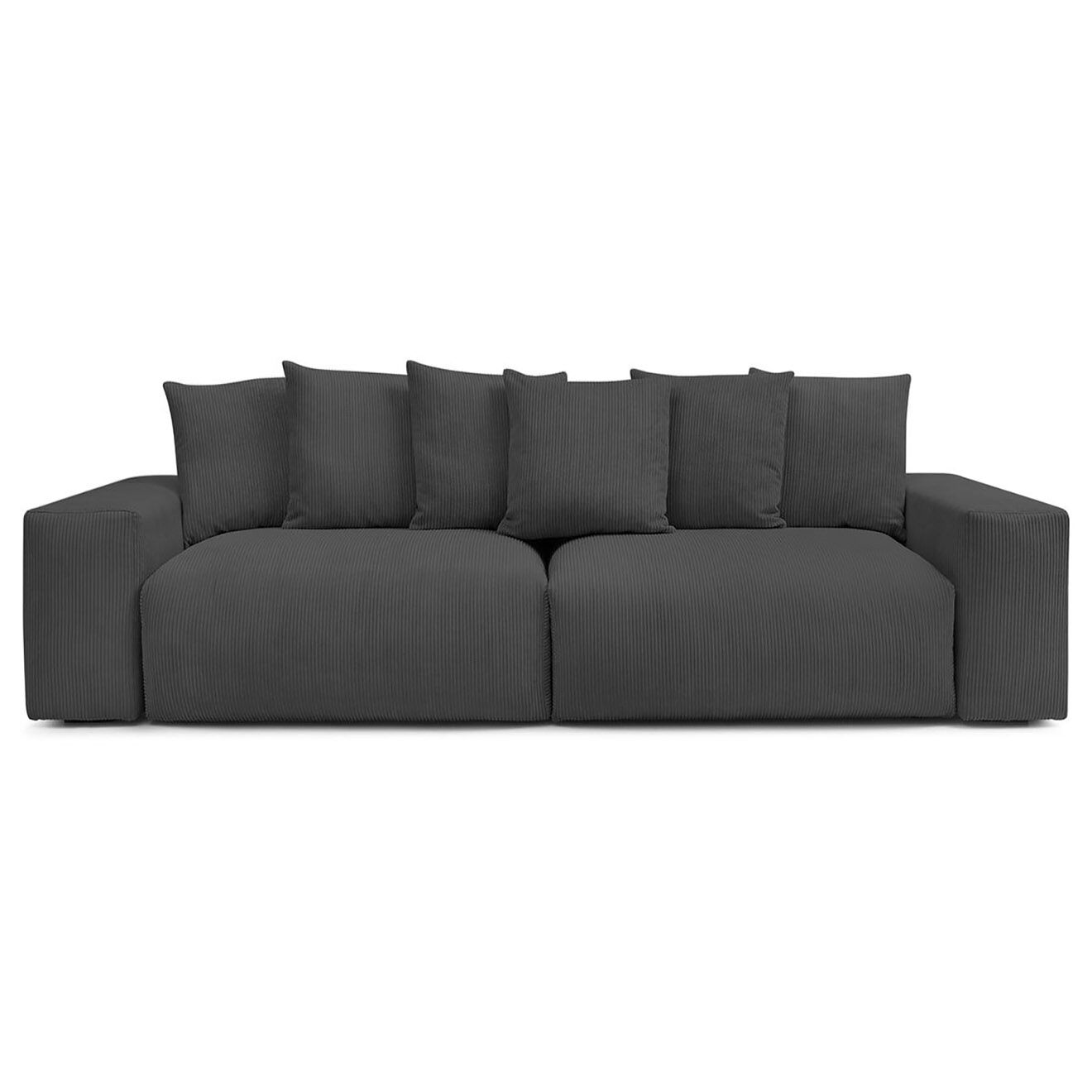 Bobochic Canapé 4 places moelleux voltaire velours côtelé gris foncé - 320x124x75 cm
