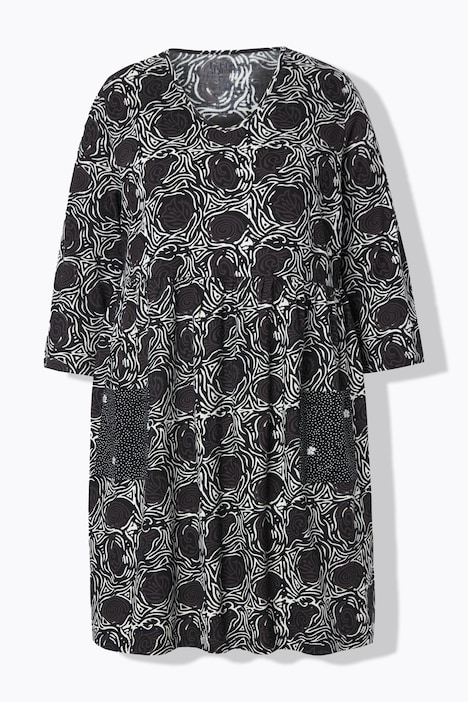 Longshirt, A-Linie, Blumendruck, 3/4-Ärmel