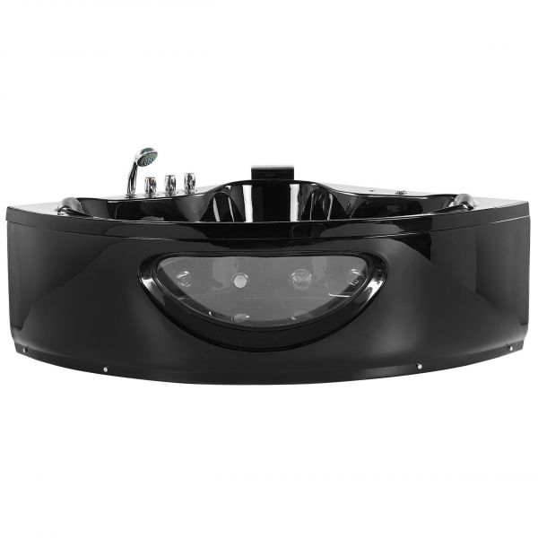 Beliani Banheira de Hidromassagem de Canto em Acrílico Preto Capacidade 350 Litros com Iluminação led Estilo Moderno 190x138x61 - 4251682244145