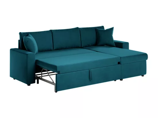 Canapé d'angle 3 places Maria réversible et convertible avec coffre en velours - Bleu - L227 x P146 x H81cm - Loungitude