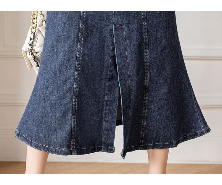 Cassidy - Midi-rok met hoge taille en split in gewassen denim