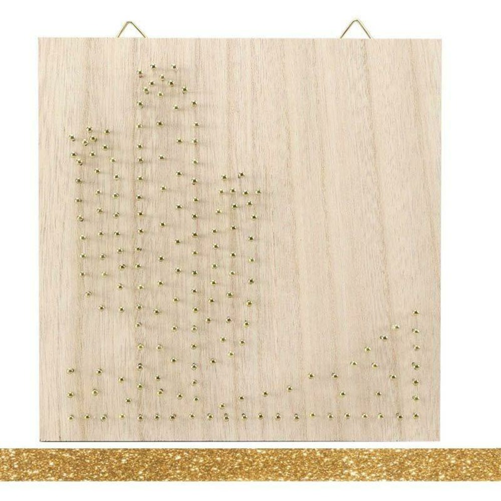 Coffret cadre en bois string art 22 x 22 cm cactus + masking tape doré à paillettes 5 m