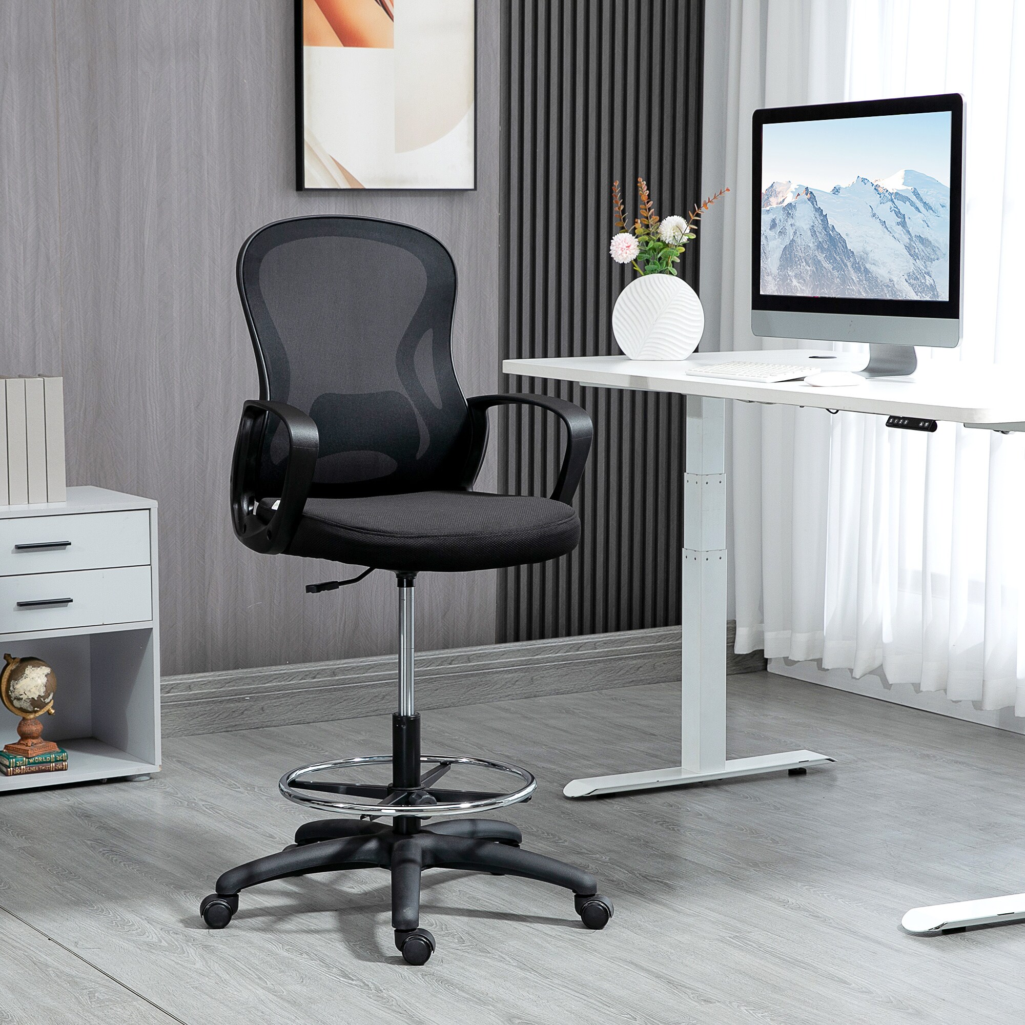 Vinsetto Zeichenstuhl mit Nylonrollen schwarz 59L x 65B x 103-123H cm
