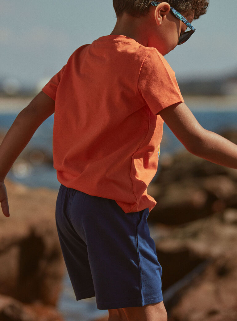 T-shirt et short orange et bleu marine en jersey