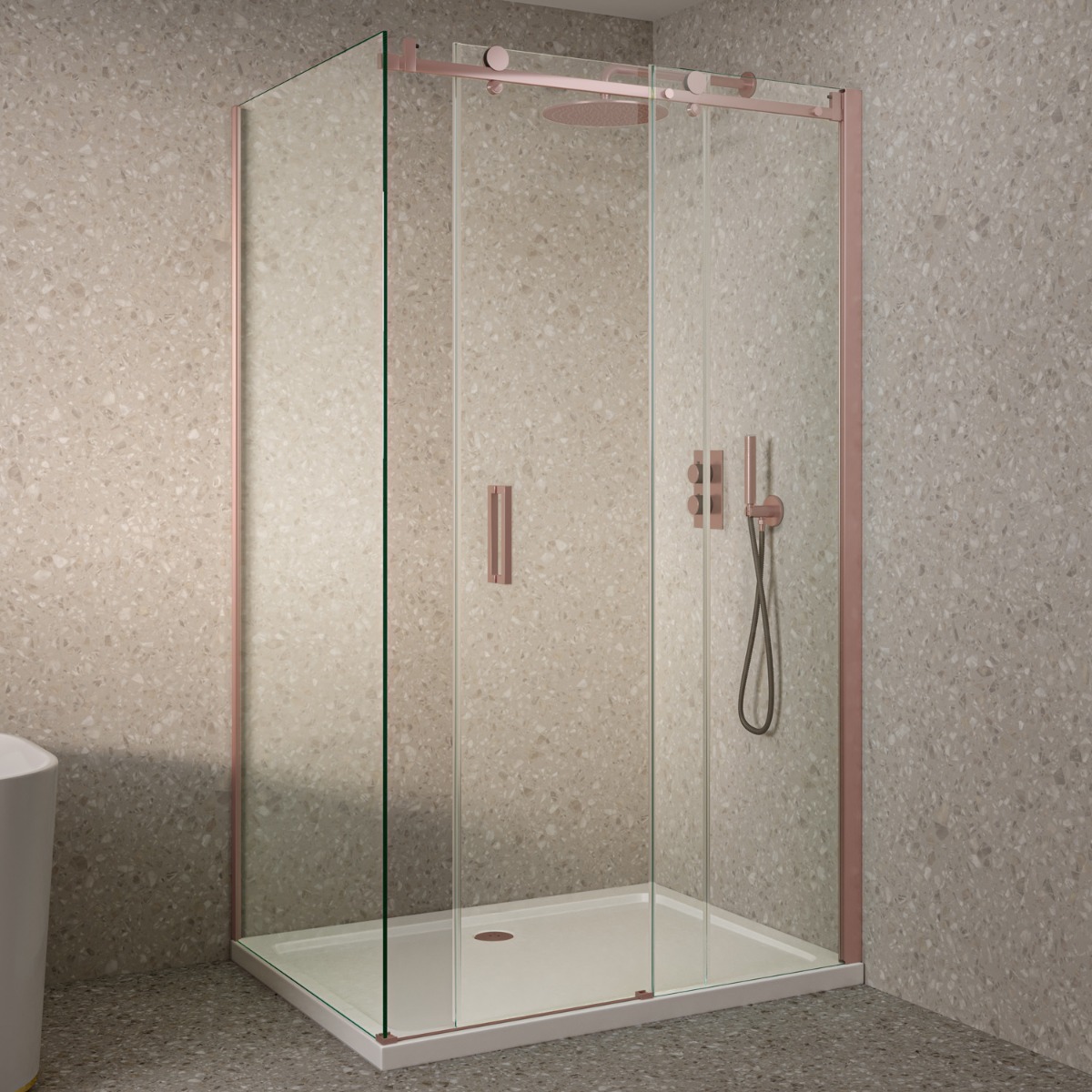 Saniclear Supreme douchecabine 110x90cm geborsteld koper