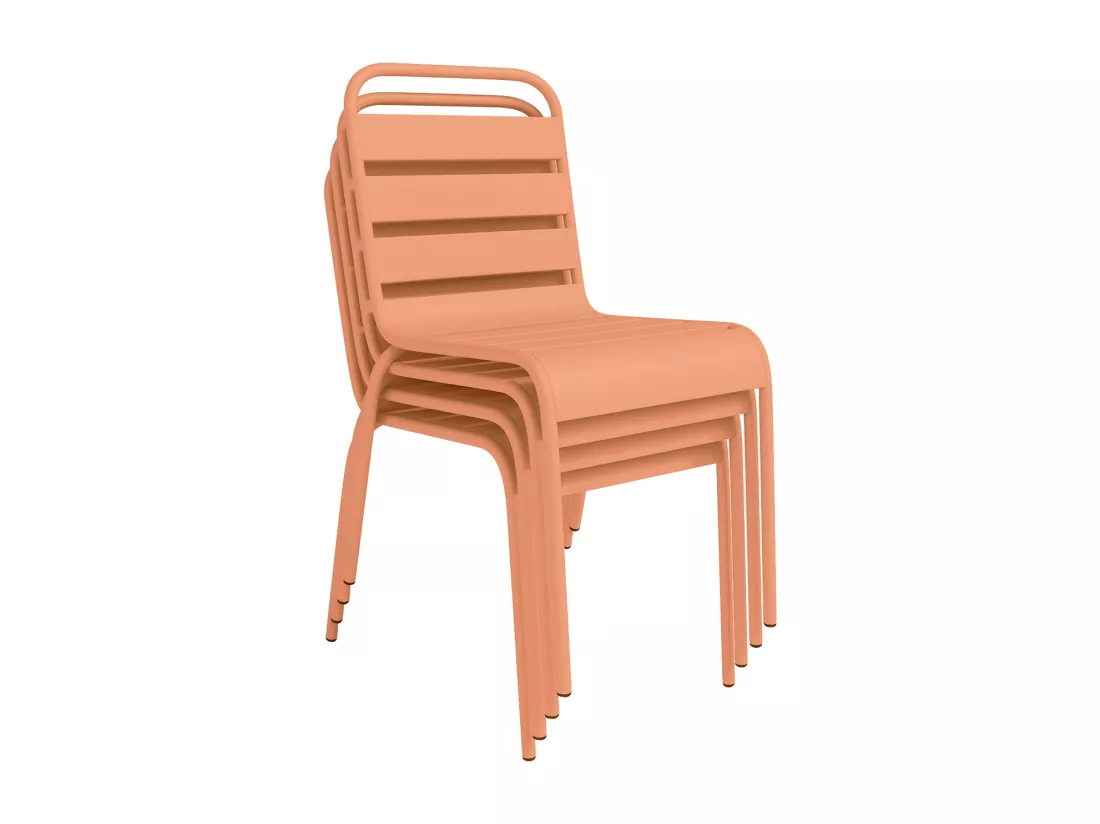 Salle à manger de jardin en métal - une table L.80 cm et 2 chaises empilables - Orange clair - MIRMANDE de MYLIA