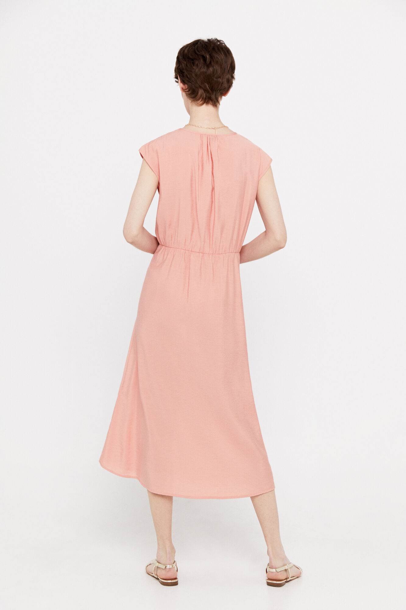 Vestido com amarração na cintura - Coral