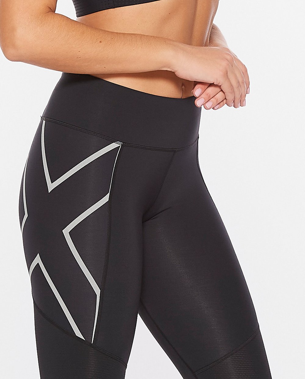 Aero Vent Mid-Rise Compression Tights Dame Black/Silver Reflective