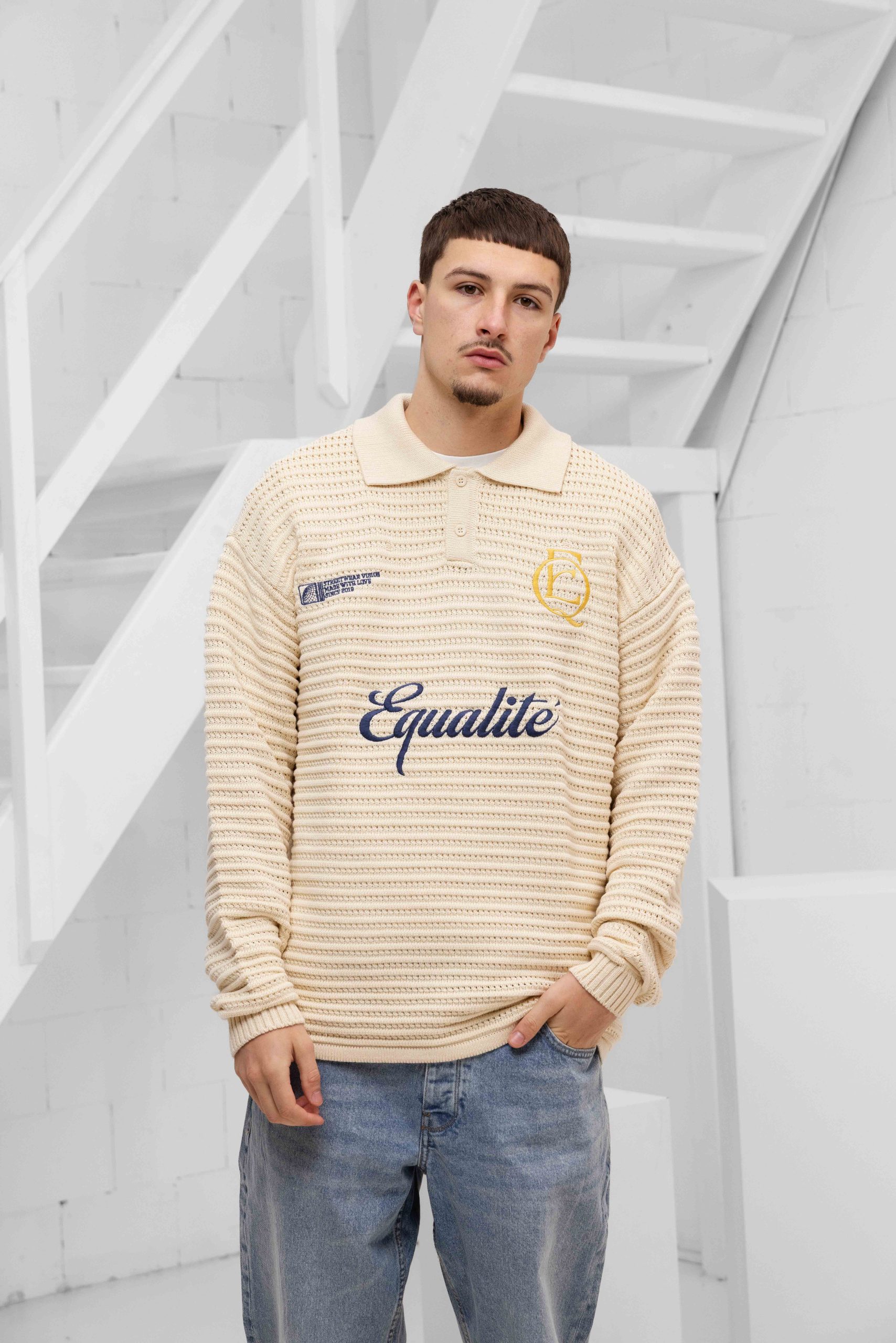 Equalité Heritage Rib Knit Polo Heren Gebroken Wit