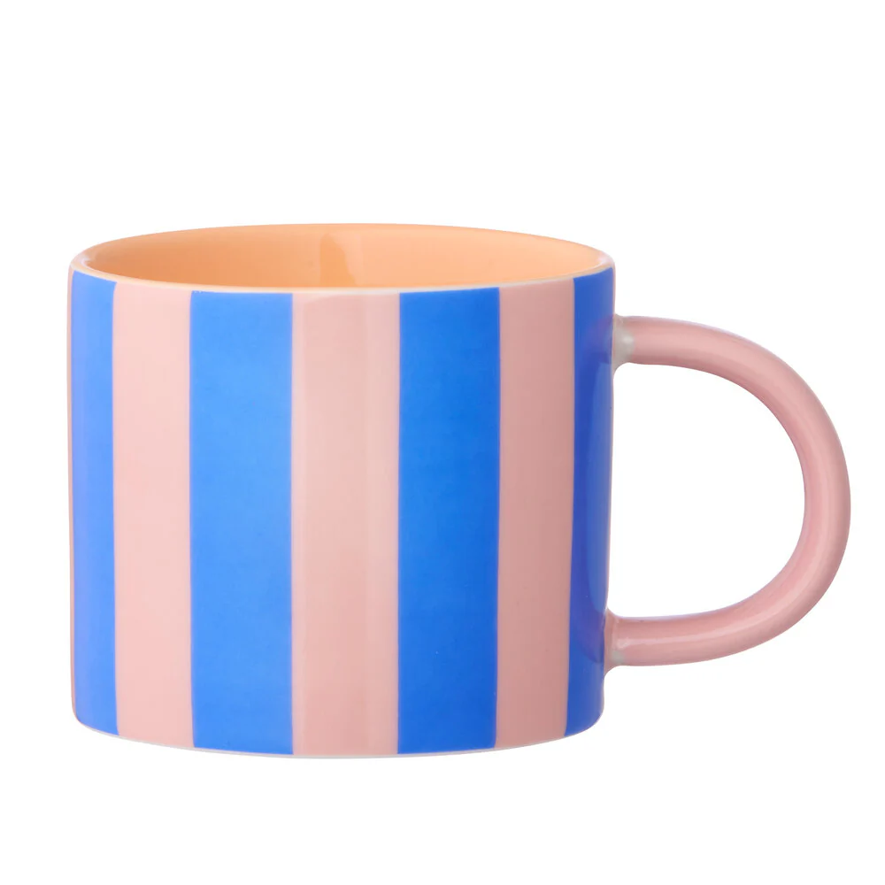 Bahne Interior  Stribet krus, rosa/blå - 390ml
