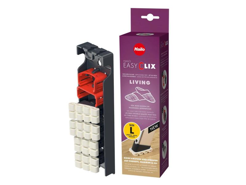 Hailo Wechsel-Fuss Set EasyClix Living L 0 Stufen Schützt sensible Bodenbeläge wie Parkett