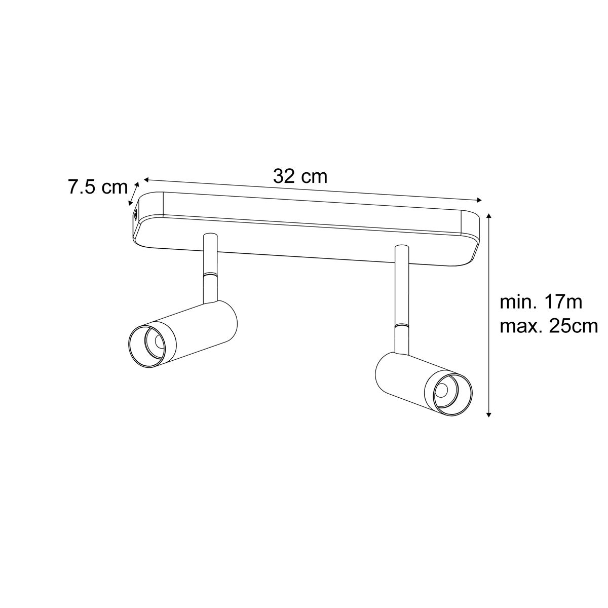 Afgeronde plafondspot zwart GU10 35mm 2-lichts draai- en kantelbaar - Kate
